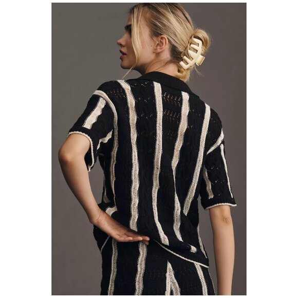 Central Park West | Striped Open-Stitch Striped Short-Sleeve Sweater | NWT - Picture 5 of 10